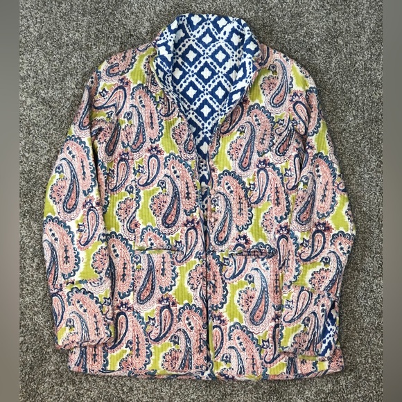 NILA RUBIA Bolavi 100% Hand Block Printed Revers-able Quilted Jacket sz S - Picture 3 of 8